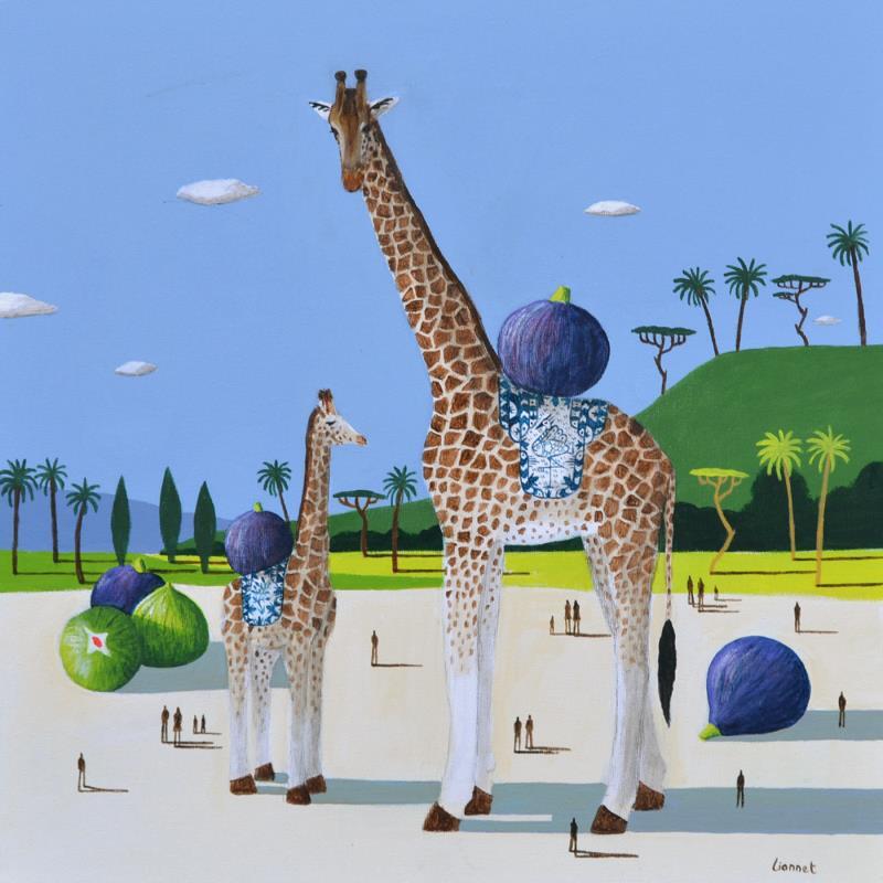 Painting Girafes aux figues by Lionnet Pascal | Painting Surrealism Acrylic Animals, Landscapes, Still-life