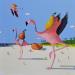 Painting Flamants roses sur la plage by Lionnet Pascal | Painting Surrealism Marine Animals Still-life Acrylic