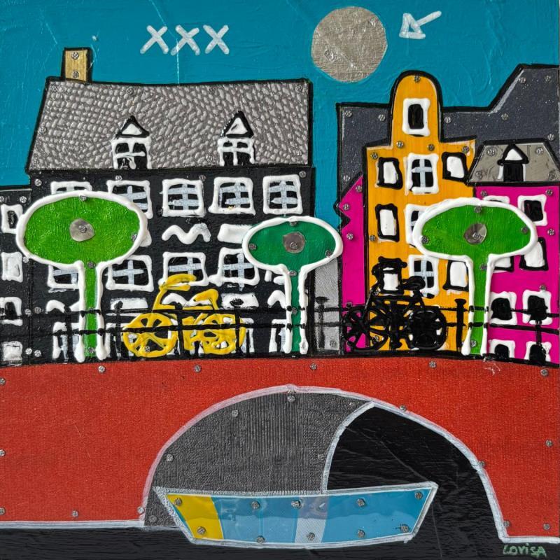 Painting Blue Green Light by Lovisa | Painting Pop-art Acrylic, Gluing, Metal, Posca, Silver leaf, Upcycling Pop icons, Urban