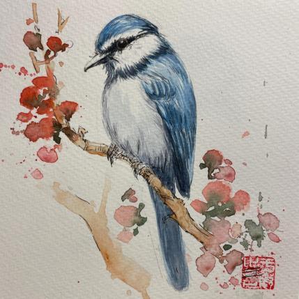 Peinture Blue Jay Bird par Yu Huan Huan | Tableau Figuratif Aquarelle, Encre Animaux, Nature