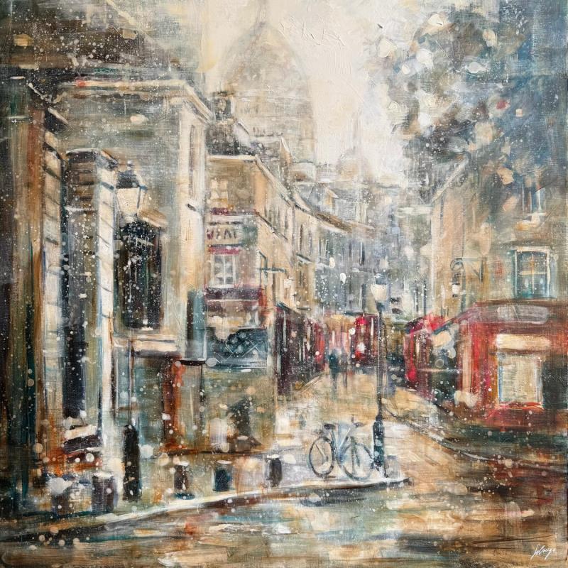 Peinture Snowy Montmartre par Solveiga | Tableau Impressionnisme Acrylique, Huile Architecture, Scènes de vie, Urbain