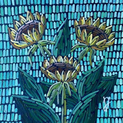 Gemälde Tournesols sur turquoise  von Dmitrieva Daria | Gemälde Impressionismus Acryl Natur, Pop-Ikonen