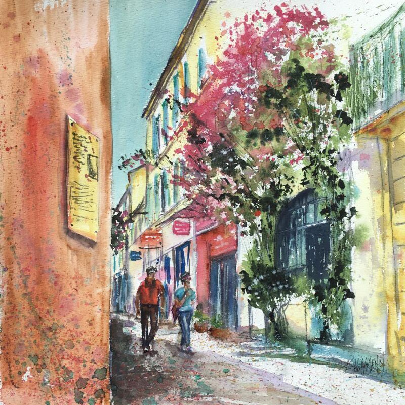 Painting Couleurs du Sud by Hoffmann Elisabeth | Painting Figurative Watercolor Urban