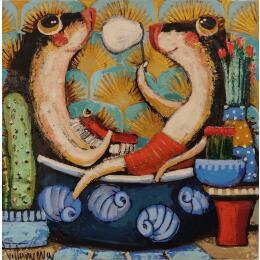 Painting Bano romantico by Villanueva Puigdelliura Natalia | Painting Figurative Acrylic, Resin Animals