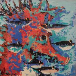 Painting El rey del mar by Villanueva Puigdelliura Natalia | Painting Figurative Acrylic, Resin Animals, Marine