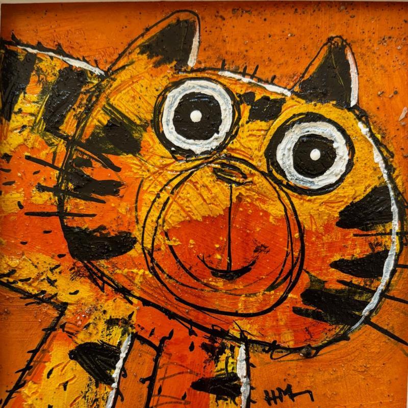 Painting Chat-tigre! by Maury Hervé | Painting Raw art Acrylic, Ink, Paper, Pigments, Sand Animals