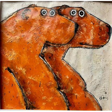 Painting Conversation! by Maury Hervé | Painting Raw art Acrylic, Ink, Pigments, Sand Animals