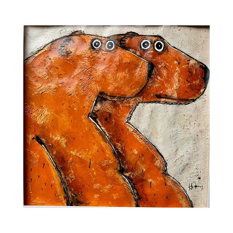 Painting Conversation! by Maury Hervé | Painting Raw art Acrylic, Ink, Pigments, Sand Animals