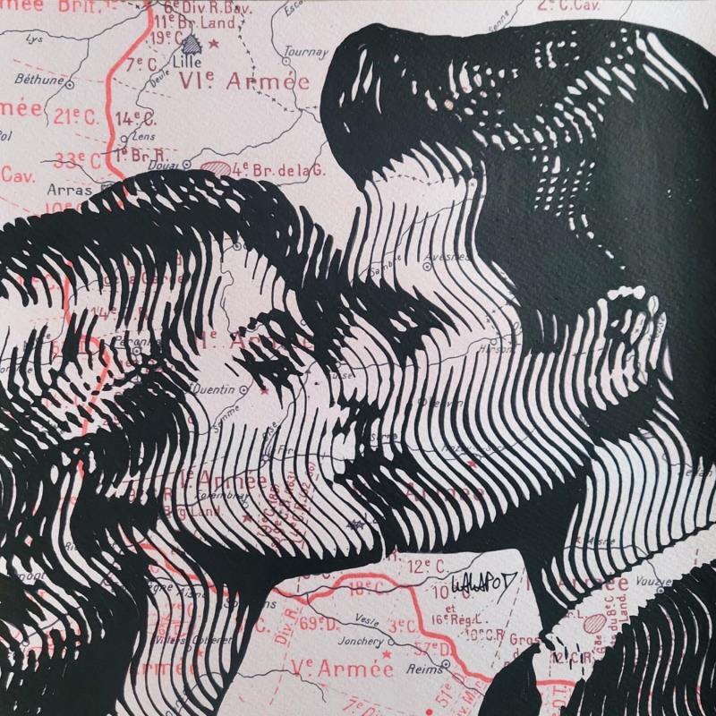 Painting Le baiser sur carte militaire by Wawapod | Painting Pop-art Acrylic, Posca Pop icons