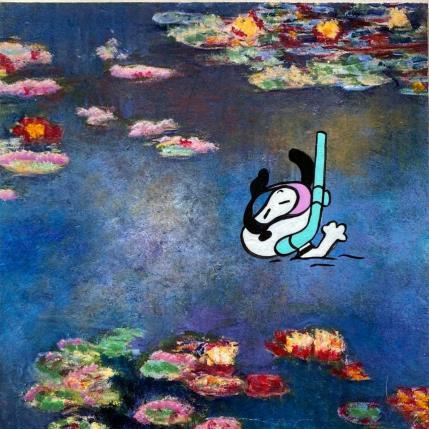 Painting F3  baignade dans les nymphéas (Monet) by Marie G.  | Painting Pop-art Acrylic, Wood Pop icons