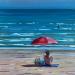 Painting Sous le parasol rouge by Alice Roy | Painting Figurative Landscapes Marine Acrylic