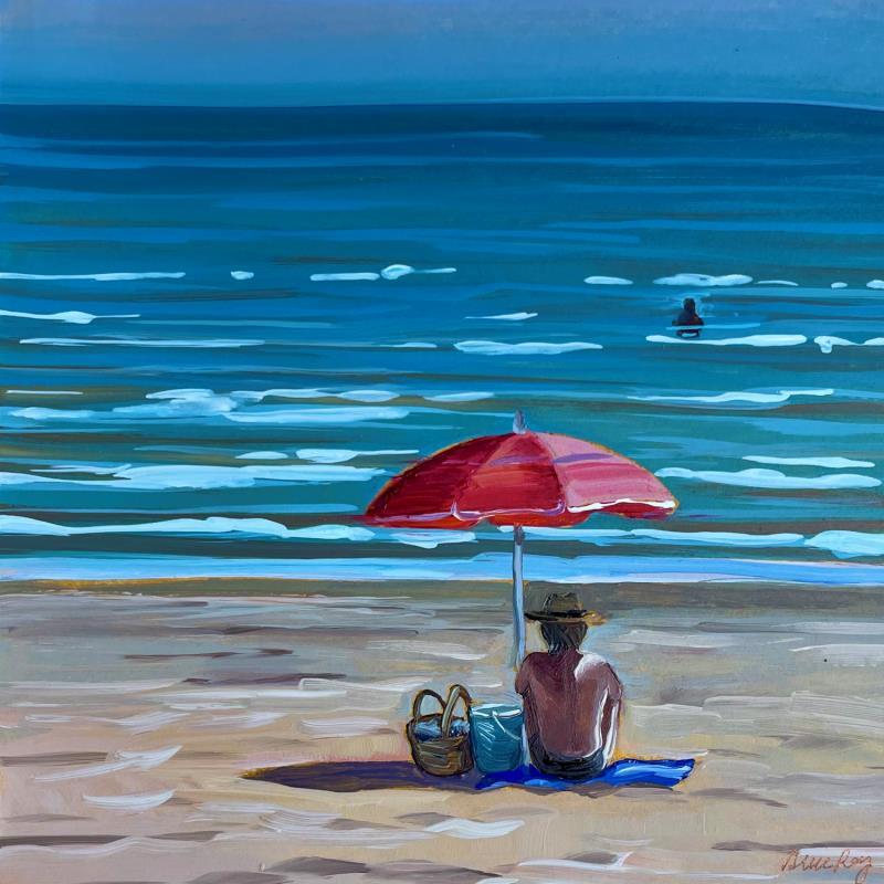 Painting Sous le parasol rouge by Alice Roy | Painting Figurative Acrylic Landscapes, Marine, Pop icons