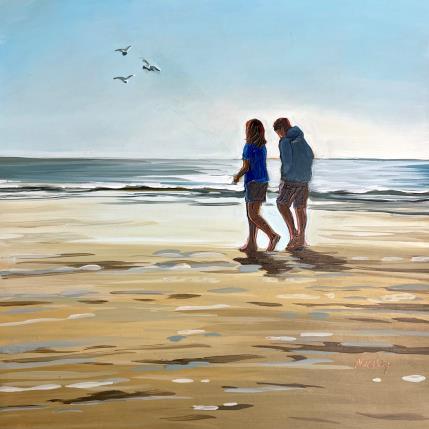 Painting Promenade du matin by Alice Roy | Painting Figurative Acrylic Landscapes, Life style, Marine