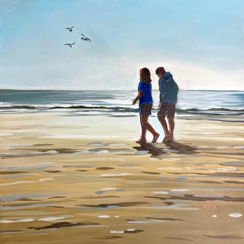 Painting Promenade du matin by Alice Roy | Painting Figurative Acrylic Landscapes, Life style, Marine