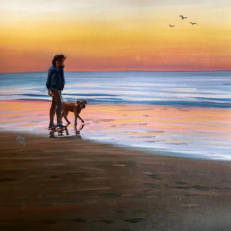 Painting Le chien et la femme by Alice Roy | Painting Figurative Acrylic Landscapes, Marine, Nature