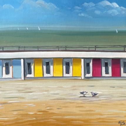 Painting Les cabines by Alice Roy | Painting Figurative Acrylic Marine, Urban