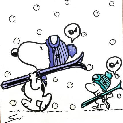 Painting SNOOPY IN FLUOR SNOW by Mestres Sergi | Painting Pop-art Acrylic, Graffiti Child, Pop icons