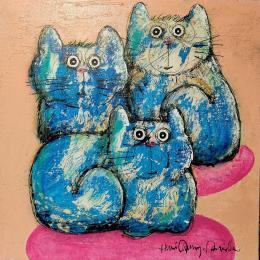Gemälde 3 petits chats von Maury Hervé | Gemälde Art brut Tiere