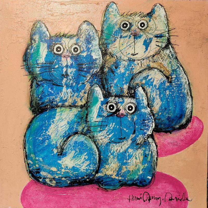 Painting 3 petits chats by Maury Hervé | Painting Raw art Animals