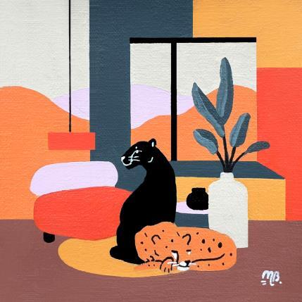 Peinture Cat Duo par Birsak Mariah | Tableau Figuratif Acrylique Animaux, Architecture, Nature