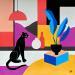 Painting The Lounge Panther by Birsak Mariah | Painting Figurative Animals Architecture Still-life Acrylic