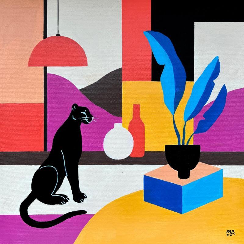 Painting The Lounge Panther by Birsak Mariah | Painting Figurative Animals Architecture Still-life Acrylic