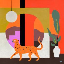 Painting Watching the Outside World by Birsak Mariah | Painting Figurative Acrylic Animals, Architecture, Nature