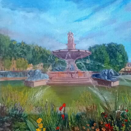 Painting Fontaine fleurie de la rotonde à Aix  by Degabriel Véronique | Painting Figurative Oil Landscapes