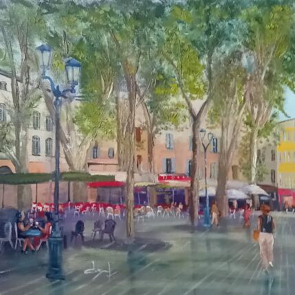 Painting On se promène place Richelme à Aix  by Degabriel Véronique | Painting Figurative Oil Landscapes