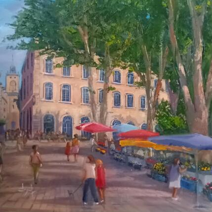 Painting Marché aux fleurs place Richelme à Aix  by Degabriel Véronique | Painting Figurative Oil Landscapes