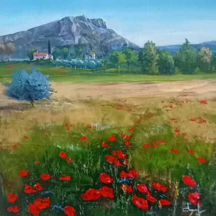 Painting Champs de coquelicots près de la montagne Ste Victoire  by Degabriel Véronique | Painting Figurative Oil Landscapes