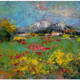 Painting Devant la Sainte Victoire by Vaudron | Painting Figurative Gouache Landscapes