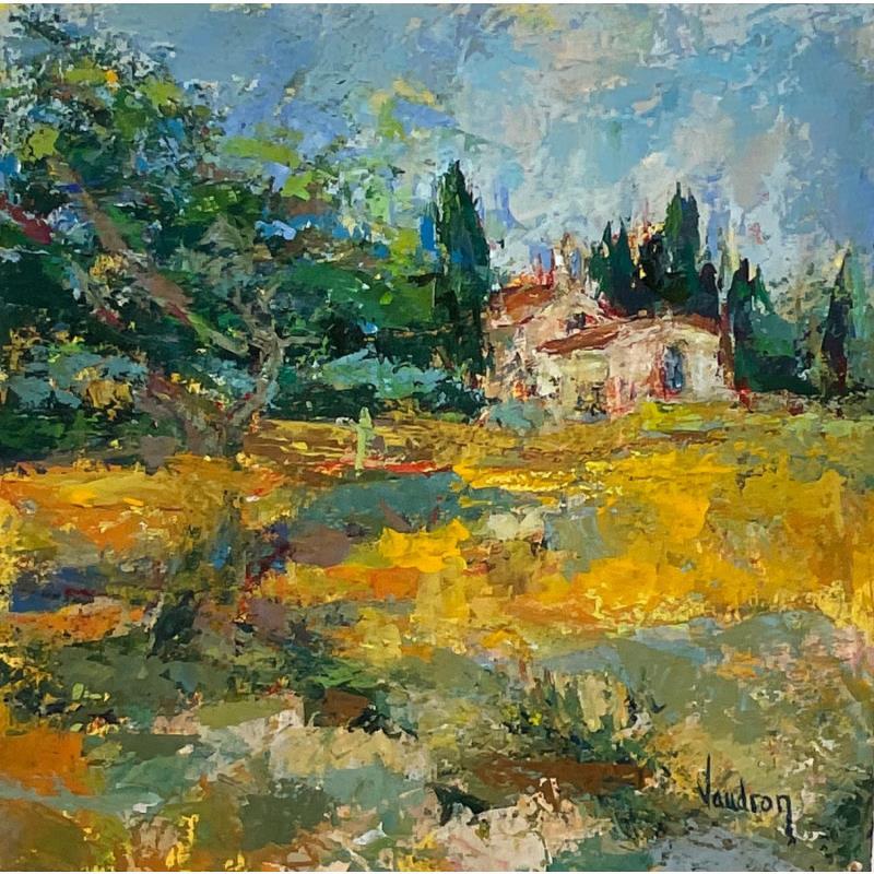 Painting Sur la petite colline de Cucuron, La Chapelle by Vaudron | Painting Figurative Gouache Landscapes