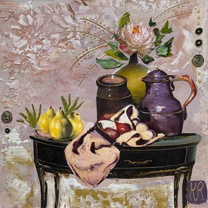 Painting L’été du sud  by Romanelli Karine | Painting Figurative Acrylic, Gluing, Gold leaf, Paper, Pastel, Posca Still-life