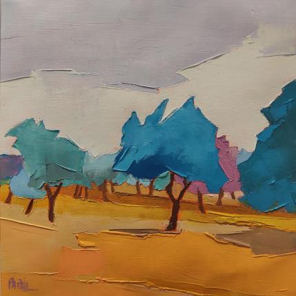 Painting Le verger en bleu by PAPAIL | Painting Abstract Oil Landscapes