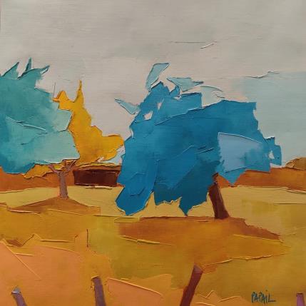 Painting Trois pommiers dans un pré by PAPAIL | Painting Abstract Oil Landscapes