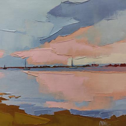 Painting Un ciel rose sur le havre by PAPAIL | Painting Abstract Oil Landscapes