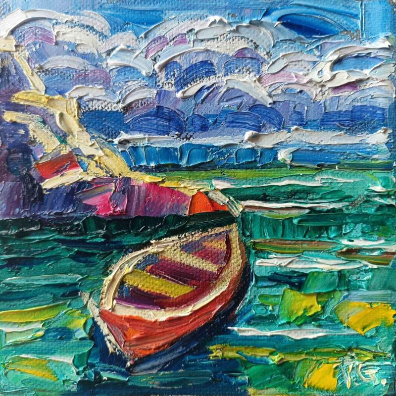Painting Boat and clouds  by Georgieva Vanya | Painting Figurative Landscapes Oil