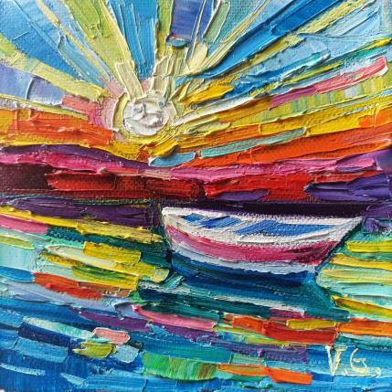 Painting Boat at sunset  by Georgieva Vanya | Painting Figurative Oil Landscapes