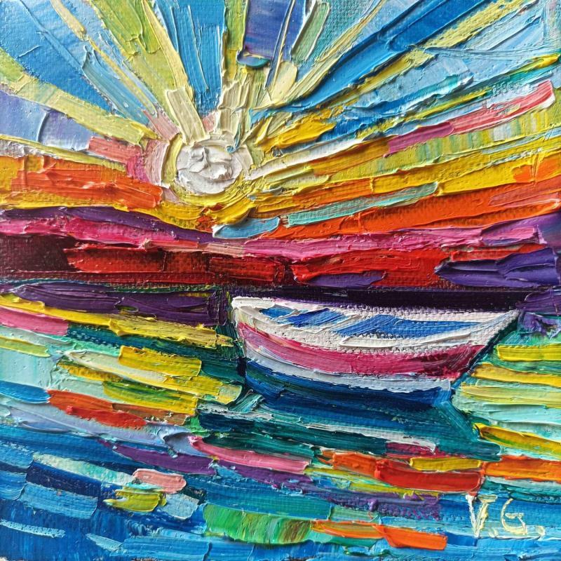 Painting Boat at sunset  by Georgieva Vanya | Painting Figurative Landscapes Oil