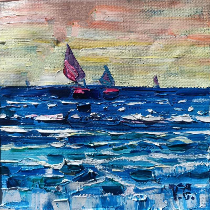 Painting Boats on the Horizon  by Georgieva Vanya | Painting Figurative Landscapes Oil
