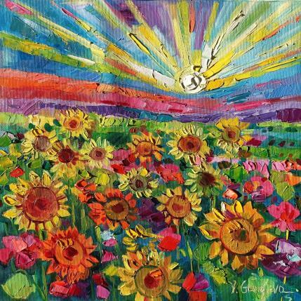 Painting Sunflowers joy by Georgieva Vanya | Painting Figurative Oil Landscapes