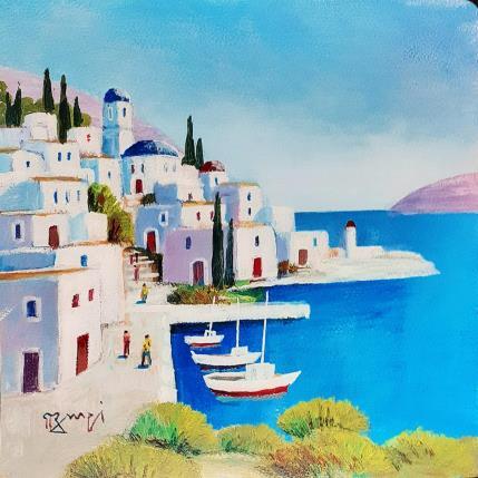 Painting AQ123 PAYSAGE GREC by Burgi Roger | Painting Figurative Acrylic Landscapes, Marine, Pop icons, Urban