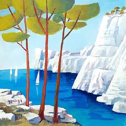 Gemälde AR49 CALANQUE AUX TROIS PINS von Burgi Roger | Gemälde Figurativ Acryl Landschaften, Marine, Natur
