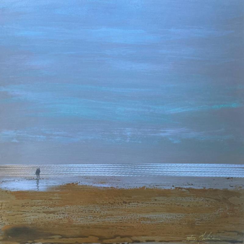 Painting Couple plage du Lido  by Mahieu Bertrand | Painting Figurative Metal Landscapes, Marine