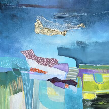 Painting Ici coule une rivière - 1 by Lau Blou | Painting Abstract Acrylic, Gluing, Gold leaf, Pastel Landscapes