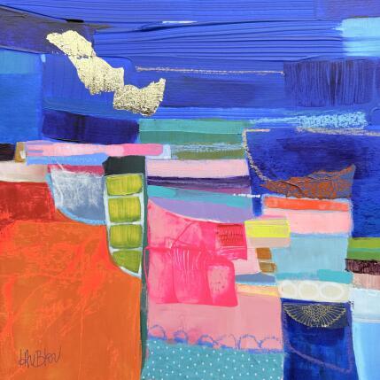 Painting Ici coule une rivière - 2 by Lau Blou | Painting Abstract Acrylic, Cardboard, Gluing, Gold leaf, Pastel Landscapes