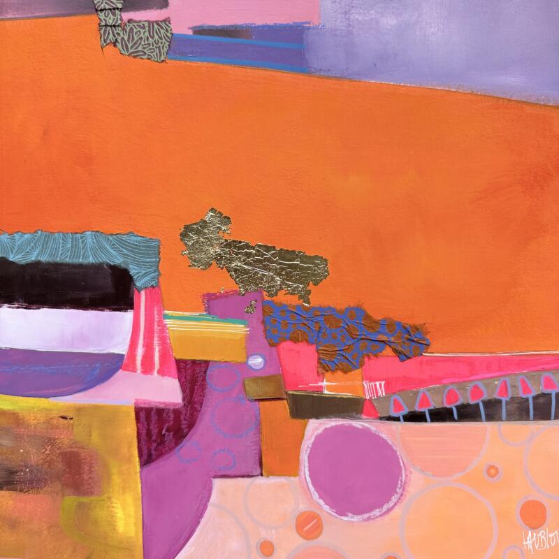 Painting Le fleuve de l'énergie by Lau Blou | Painting Abstract Acrylic, Gluing, Gold leaf, Pastel Landscapes
