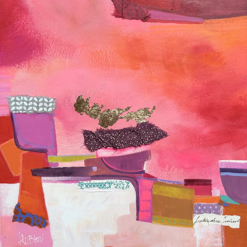Painting Les marches du fleuve by Lau Blou | Painting Abstract Acrylic, Gluing, Gold leaf, Pastel Landscapes