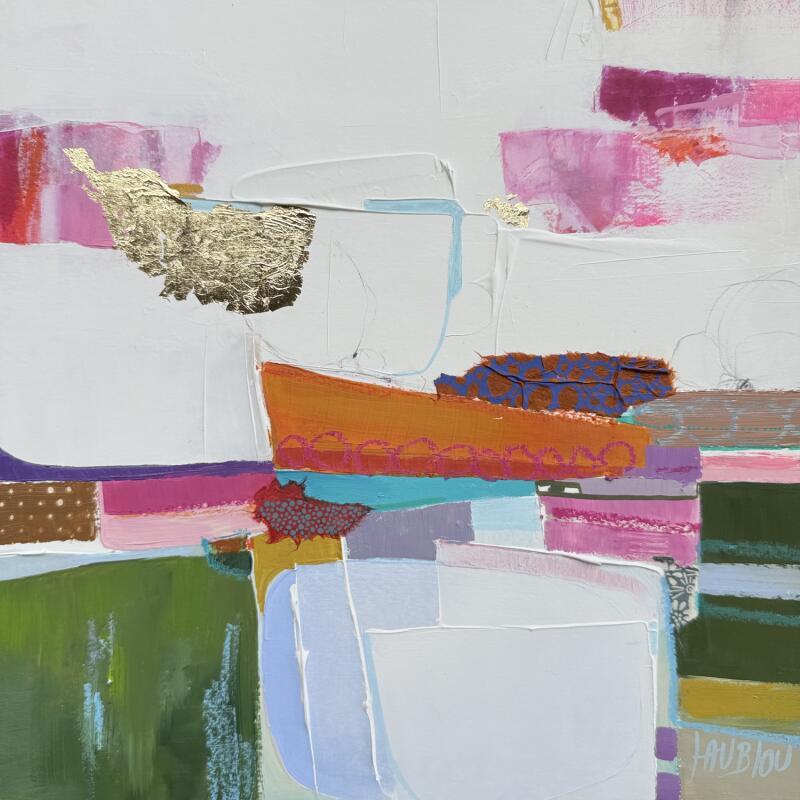 Painting ST25-0521 by Lau Blou | Painting Abstract Acrylic, Gluing, Gold leaf, Pastel Landscapes